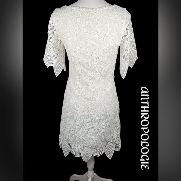 Anthropologie | White Charleston Lace Overlay Mini Scalloped Trim Dress - Picture 5 of 11
